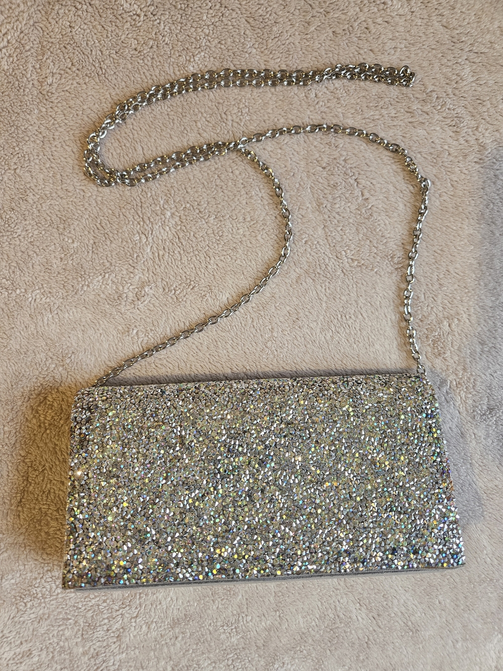 Silver Glitter Chain Strap Clutch - Browns